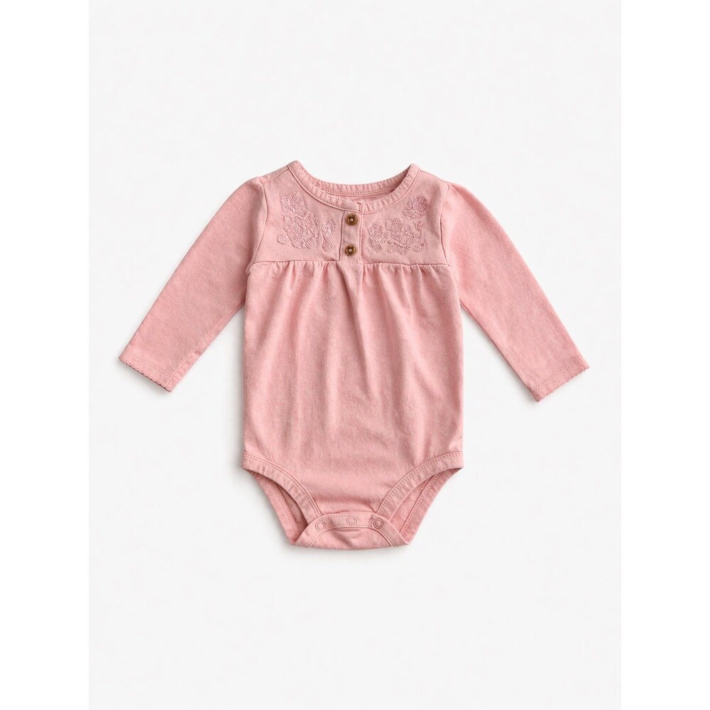 Carter’s Baby Girl 9M Pink Floral Embroidered Bodysuit Long Sleeve Cute Outfit